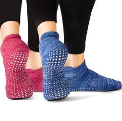 LA Active Stoppersocken Damen & Herren Socken - Rutschfeste Yoga Socken - ABS Barfuß Socken - Warme Antirutsch-Socken mit Noppen für Sport, Schwangerschaft, 37-40 - Blau und Rot - 2 Paar von LA Active