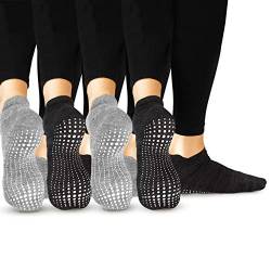 LA Active Stoppersocken Damen & Herren Socken - Rutschfeste Yoga Socken - ABS Barfuß Socken - Warme Antirutsch-Socken mit Noppen für Sport, Schwangerschaft, 37-40 - Grau 2x und Schwarz 2x - 4 Paar von LA Active
