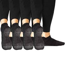 LA Active Stoppersocken Damen & Herren Socken - Rutschfeste Yoga Socken - ABS Barfuß Socken - Warme Antirutsch-Socken mit Noppen für Sport, Schwangerschaft, 37-40 - Schwarz - 4 Paar von LA Active