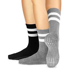 LA Active Stoppersocken Damen & Herren Socken - Rutschfeste Yoga Socken - ABS Barfuß Socken - Warme Antirutsch-Socken mit Noppen für Sport, Schwangerschaft, 37-40 - Schwarz und Grau - 2 Paar von LA Active