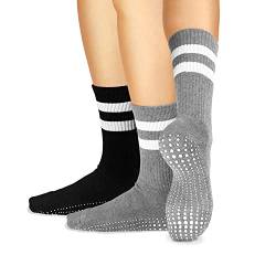 LA Active Stoppersocken Damen & Herren Socken - Rutschfeste Yoga Socken - ABS Barfuß Socken - Warme Antirutsch-Socken mit Noppen für Sport, Schwangerschaft, 44-47 - Schwarz und Grau - 2 Paar von LA Active