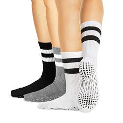 LA Active Stoppersocken Damen & Herren Socken - Rutschfeste Yoga Socken - ABS Barfuß Socken - Warme Antirutsch-Socken mit Noppen für Sport, Schwangerschaft, 44-47 - Weiß/Grau/Schwarz - 3 Paar von LA Active