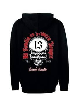 Herren und Männer Hooded (Fun-Kapuzenpullover) La Familia Skull 13, Farbe schwarz und weiß Größe S-4XL (Schwarz, XXL) von LA FAMILIA VIDA LOCA