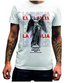 LA FAMILIA VIDA LOCA Herren T-Shirt, Siempre Fidelis Engel, in der Farbe schwarz oder weiß Größe S-5XL (Weiß, L) von LA FAMILIA VIDA LOCA