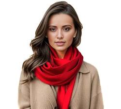 Damen Kaschmir Schal Frühling Winter 185x65 Kaschmirschal rot Pashmina Halstuch Wollschal Wolle Uni Farbe Damenschal S2 (Weiß) (Rot) von LA FERANI