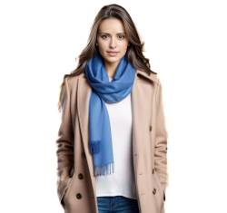 LA FERANI Damen Kaschmir Schal Frühling 185x65 Kaschmirschal Blau Pashmina Tuch Wollschal Wolle Uni Farbe Damenschal S2 (Weiß) (Blau) von LA FERANI