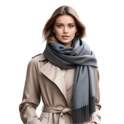 LA FERANI Damen Kaschmir Schal Halstuch Frühling Winter 185x65 Kaschmirschal Dunkel Grau Pashmina stilvoll elegant Wollschal Wolle Uni Farbe Damenschal von LA FERANI