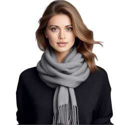 LA FERANI Damen Kaschmir Schal Winter 185x65 Kaschmirschal Weiß Pashmina Tuch Wollschal Wolle Uni Farbe Damenschal S2 (Weiß) (Grau) von LA FERANI