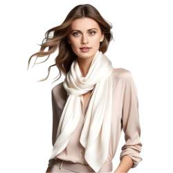 LA FERANI Damen Seidenschal 100% Seide Halstuch Seidentuch 180x90cm Uni Farbe für Anzug formelle Anlässe Stola Business Style Geschenk für Sie (Creme) von LA FERANI