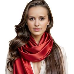 LA FERANI Damen Seidenschal 100% Seide Halstuch Seidentuch 180x90cm Uni Farbe für Anzug formelle Anlässe Stola Business Style Geschenk für Sie (Rot) von LA FERANI