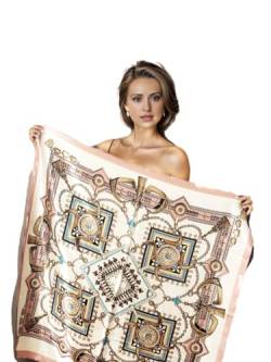 LA FERANI Designer Damen Rosa weiss edel Seidentuch Sommer Stola Halstuch Seide Bandana leicht 90x90cm quadratisch Geschenk für Sie Mutter von LA FERANI