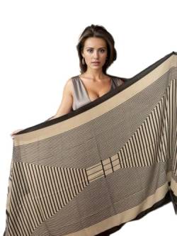 LA FERANI Designer Damen Schal Leinen Viskose Klassisch Halstuch Chiffon beige schwarz Sommer Umschlagtuch 180x90cm Vintage Strandtuch Geschenk Tochter Mutter von LA FERANI