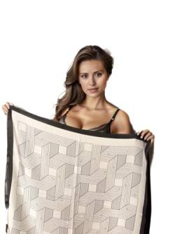 LA FERANI Designer Damen beige Schwarz Seidentuch Sommer Stola Halstuch Seide Kopftuch Bandana leicht 90x90cm quadratisch Geschenk von LA FERANI