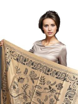 LA FERANI Designer Damen beige Seidentuch Sommer Stola Halstuch Seide Kopftuch Bandana leicht 90x90cm quadratisch Geschenk Mutter von LA FERANI