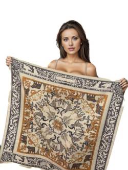 LA FERANI Designer Damen weiss klassisch Seidentuch Sommer Stola Halstuch Seide Kopftuch Bandana leicht 90x90cm quadratisch Geschenk Frau Mutter von LA FERANI