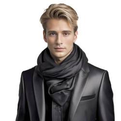 LA FERANI Herren Schal 100% Seide Chiffon Halstuch Seidenschal 180x90cm Uni Farbe für Anzug dunkel Grau Tuch Seidentuch Stola Business Style Geschenk für Ihn (Schwarz) von LA FERANI