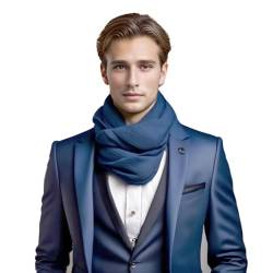 LA FERANI Herrenschal Kaschmir stilvoll Frühling 185x65 elegant für formelle Anlässe Kaschmirschal Pashmina Halstuch Wollschal Wolle Uni Farbe (Dunkel Blau) von LA FERANI