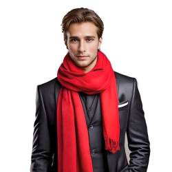 LA FERANI Herrenschal Kaschmir stilvoll Frühling 185x65 elegant für formelle Anlässe Kaschmirschal Pashmina Halstuch Wollschal Wolle Uni Farbe (Rot) von LA FERANI