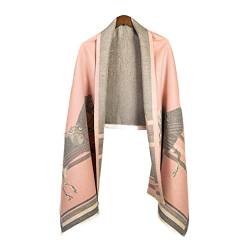 LA FERANI - Kashmir Damenschal Poncho 180x70cm Wollschal Pferd Muster Winter sanft Orange Rosa Umschlagtuch Umfang Mode Kaschmir Schal (Rosa) von LA FERANI