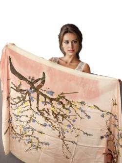 LA FERANI Van Gogh Designer Damenschal Halstuch Seide Rosa Van Gogh stilvoll Chiffon Schal geschmeidig sanft Satin 180x90cm Stola Geschenk Idee Damen Mutter Tochter von LA FERANI