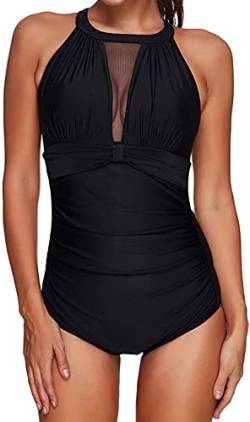 Laorchid Damen Badeanzug Cut Out sexy Bademode Swimsuit Push up figurformend Einteiler Schwimmanzug Damen Schlankheits Sommer Schwarz mit Brust Mesh XL von LA ORCHID