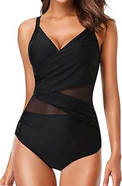 Laorchid Damen Badeanzug Cut Out sexy Bademode Swimsuit Push up figurformend Einteiler Schwimmanzug Damen Schlankheits Sommer Schwarz mit Taille Mesh 3XL von LA ORCHID