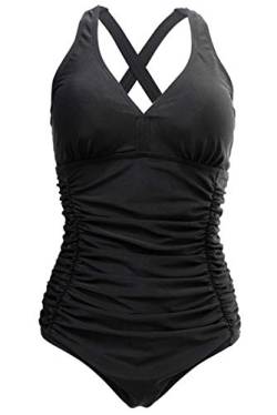 Laorchid Damen Badeanzug v Ausschnitt Einteilige Push up bademode Swimsuit Frauen high Waist Badeanzug Damen bauchweg Schwarz M von LA ORCHID