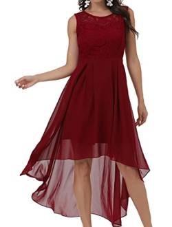 Laorchid Damen Festliche Kleid Abendkleid ärmellos Damen Elegant cocktailkleid Sommerkleid Spitzenkleid chiffonkleid brautjungfernkleider Knielang a Linie Hochzeit Burgundy Rot L von LA ORCHID