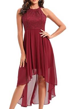 Laorchid Damen Festliche Kleid Abendkleid ärmellos Damen Elegant cocktailkleid Sommerkleid Spitzenkleid chiffonkleid brautjungfernkleider Knielang a Linie Hochzeit Neckholder Burgundy Rot XL von LA ORCHID