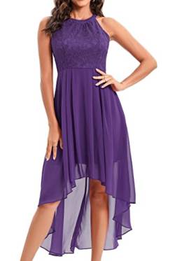 Laorchid Damen Festliche Kleid Abendkleid ärmellos Damen Elegant cocktailkleid Sommerkleid Spitzenkleid chiffonkleid brautjungfernkleider Knielang a Linie Hochzeit Neckholder Lila 2XL von LA ORCHID