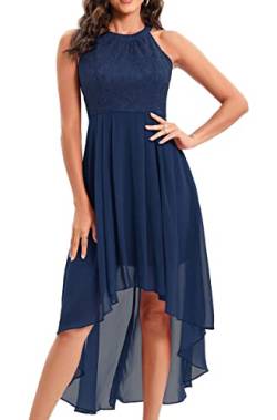 Laorchid Damen Festliche Kleid Abendkleid ärmellos Damen Elegant cocktailkleid Sommerkleid Spitzenkleid chiffonkleid brautjungfernkleider Knielang a Linie Hochzeit Neckholder Navy Blau 2XL von LA ORCHID