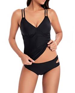 Laorchid Damen Tankini Set Push up Badeanzug high Waist Zweiteiliger bademode Tankini Schwimmanzug Strandmode Sportlich gepolstert Schwarz M von LA ORCHID