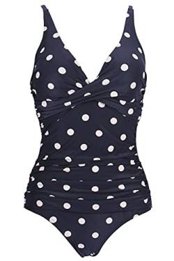 Laorchid einteiliger Badeanzug bademode v Ausschnitt Damen Badeanzug bauchweg Push up Bademode Swimsuit high Waist Schwimmanzug Blau M Tupfen XL von LA ORCHID