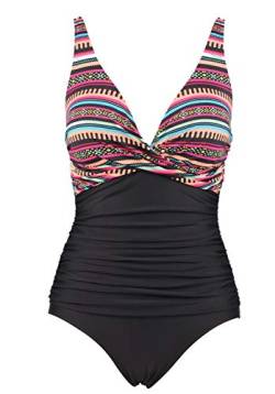 Laorchid einteiliger Badeanzug bademode v Ausschnitt Damen Badeanzug bauchweg Push up Bademode Swimsuit high Waist Schwimmanzug Böhmen Streifen 4XL von LA ORCHID