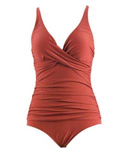 Laorchid einteiliger Badeanzug bademode v Ausschnitt Damen Badeanzug bauchweg Push up Bademode Swimsuit high Waist Schwimmanzug Braun Rot 4XL von LA ORCHID