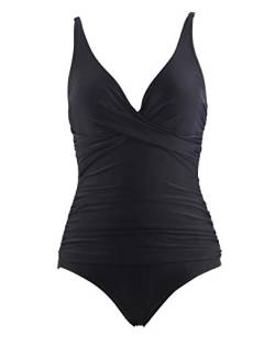 Laorchid einteiliger Badeanzug bademode v Ausschnitt Damen Badeanzug bauchweg Push up Bademode Swimsuit high Waist Schwimmanzug Schwarz 4XL von LA ORCHID