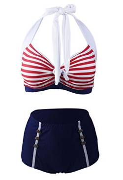 Laorchid high Waist Bikini Badeanzug bauchweg Damen Zweiteiler bademode Bikini Set Push up Strandmode Neckholder Beachwear Rot M von LA ORCHID