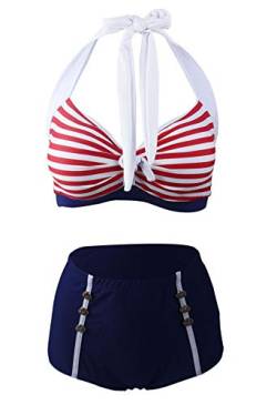 Laorchid high Waist Bikini Badeanzug bauchweg Damen Zweiteiler bademode Bikini Set Push up Strandmode Neckholder Beachwear Rot S von LA ORCHID