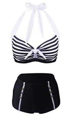 Laorchid high Waist Bikini Badeanzug bauchweg Damen Zweiteiler bademode Bikini Set Push up Strandmode Neckholder Beachwear Schwarz XL von LA ORCHID