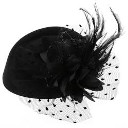 LAANCOO Vintage Fascinators Hüte, 20er 50er Jahre Fascinator Hut Tea Party Stirnband Cocktail Mesh Federn Haar Clip Schleier Pillbox Kopfbedeckung mit Clips Stirnband für Frauen, Schwarz von LAANCOO