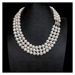 LABDIP Ketten für Damen 3 Stränge natürliche echte kultivierte weiße Kartoffelform Perle 10-11 mm Halskette 925 Silberverschluss Mode-Accessoires von LABDIP