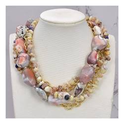 LABDIP Ketten für Damen Schmuck 19 Zoll 5 Reihen Nugget Freiheit Achat Gelber Opal Echte Edelsteine ​​Halskette for Frauen erfüllen Mode-Accessoires von LABDIP