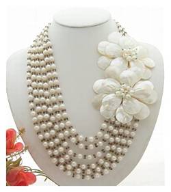 LABDIP Mode-Accessoires Natürliche weiße Süßwasserperlen-Kristallmuschel-Blumen-Anweisungs-Halsketten-Schmucksachen von LABDIP