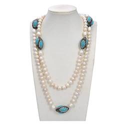 LABDIP Mode-Accessoires Schmuck 55 Zoll natürliche weiße Perlen-blauer Türkis-Schwarz-Makarsit-lange Halskette erfüllen von LABDIP