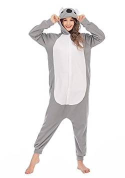 LABULA Onesie tierkostüme Damen Herren Pyjama Animal Halloween Schlafanzug Cosplay Jumpsuit Karneval Einteiler,A-grau,L von LABULA