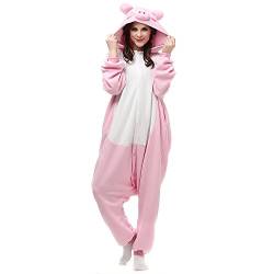 LABULA Onesie tierkostüme Damen Herren Pyjama Animal Halloween Schlafanzug Cosplay Jumpsuit Karneval Einteiler,A-rosa,L von LABULA