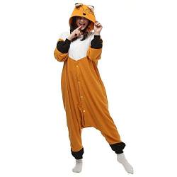 LABULA Onesie tierkostüme Damen Herren Pyjama Animal Halloween Schlafanzug Cosplay Jumpsuit Karneval Einteiler,B-schwarz orange,L von LABULA