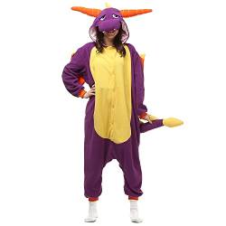 LABULA Onesie tierkostüme Damen Herren Pyjama Animal Halloween Schlafanzug Cosplay Jumpsuit Karneval Einteiler,C-Violett,M von LABULA