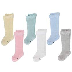 LACOFIA 6 Paar Baby Mädchen Kniehohe Lange Socken Kleinkind Prinzessin Baumwolle Kniestrümpfe für Frühling/Sommer 0-1 Jahre von LACOFIA