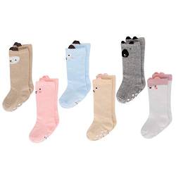 LACOFIA 6 Paar Unisex Baby Rutschfest Kniehohe Lange Socken Kleinkind Mädchen Baumwolle Kniestrümpfe 0-1 Jahre von LACOFIA